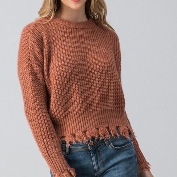 Rusty Frayed Hemline Knit Sweater - Picture 2 of 4